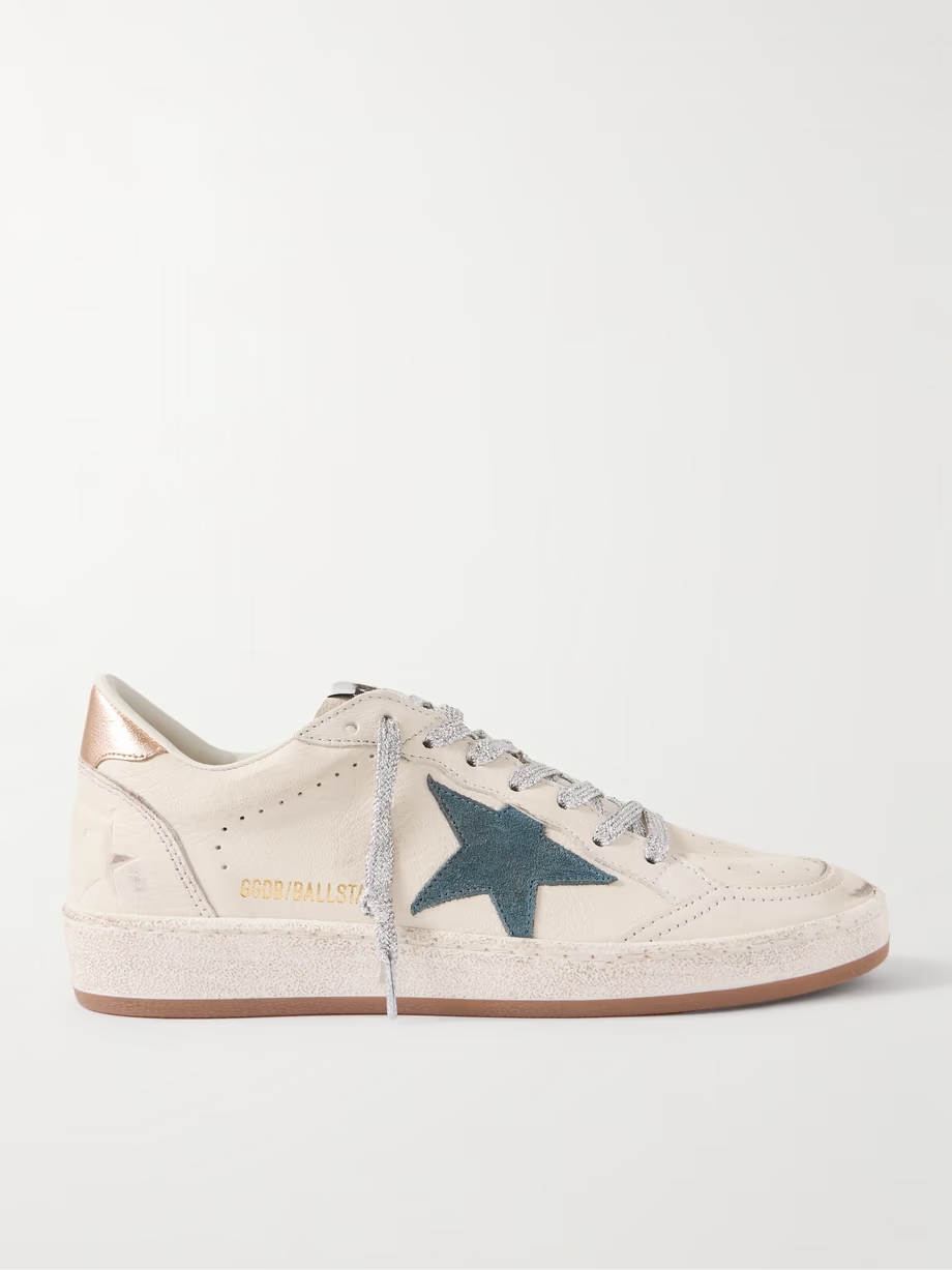 Ball Star distressed suede-trimmed leather sneakers Ball Star distressed suede-trimmed leather sneakers