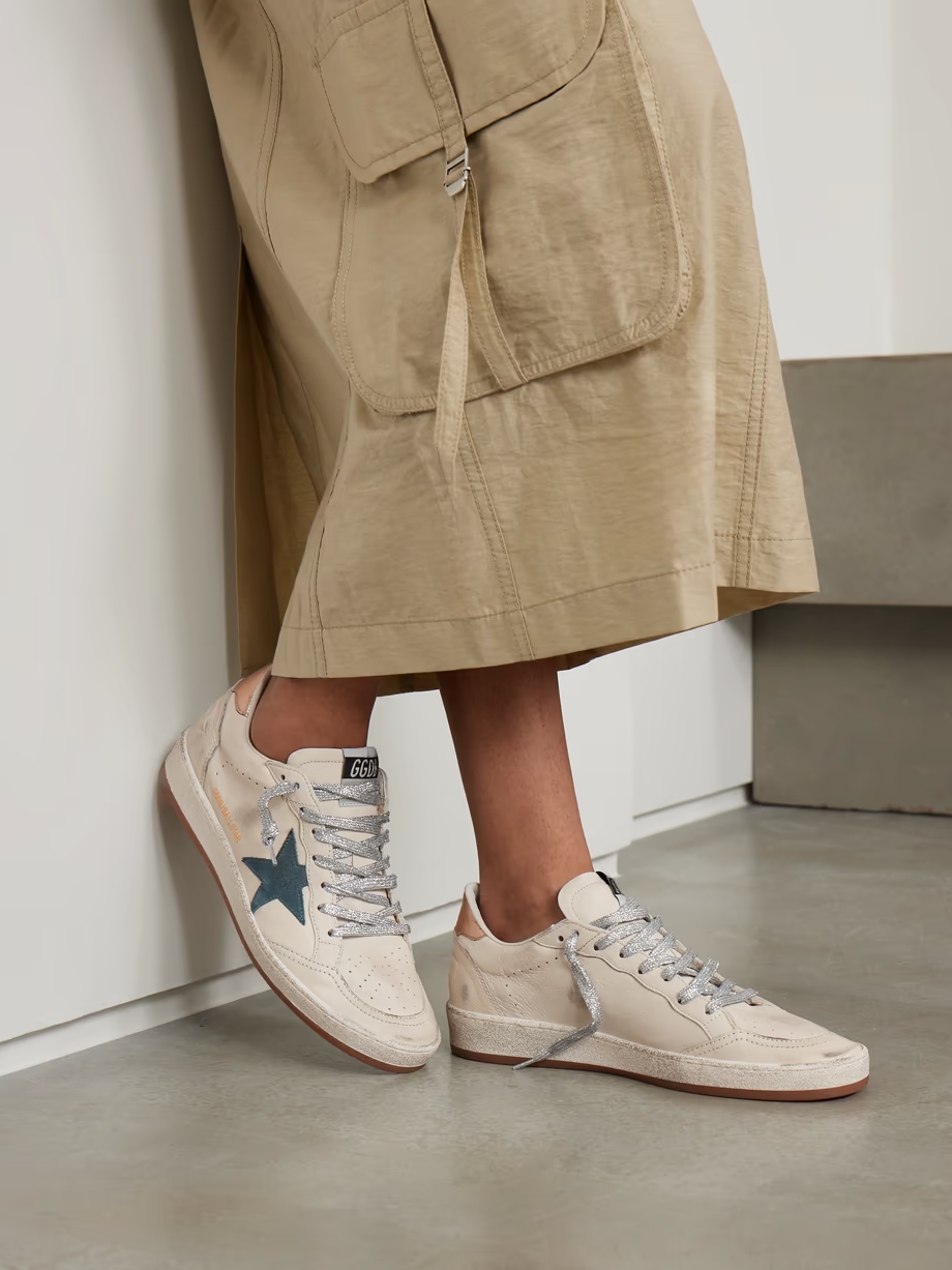 Ball Star distressed suede-trimmed leather sneakers Ball Star distressed suede-trimmed leather sneakers