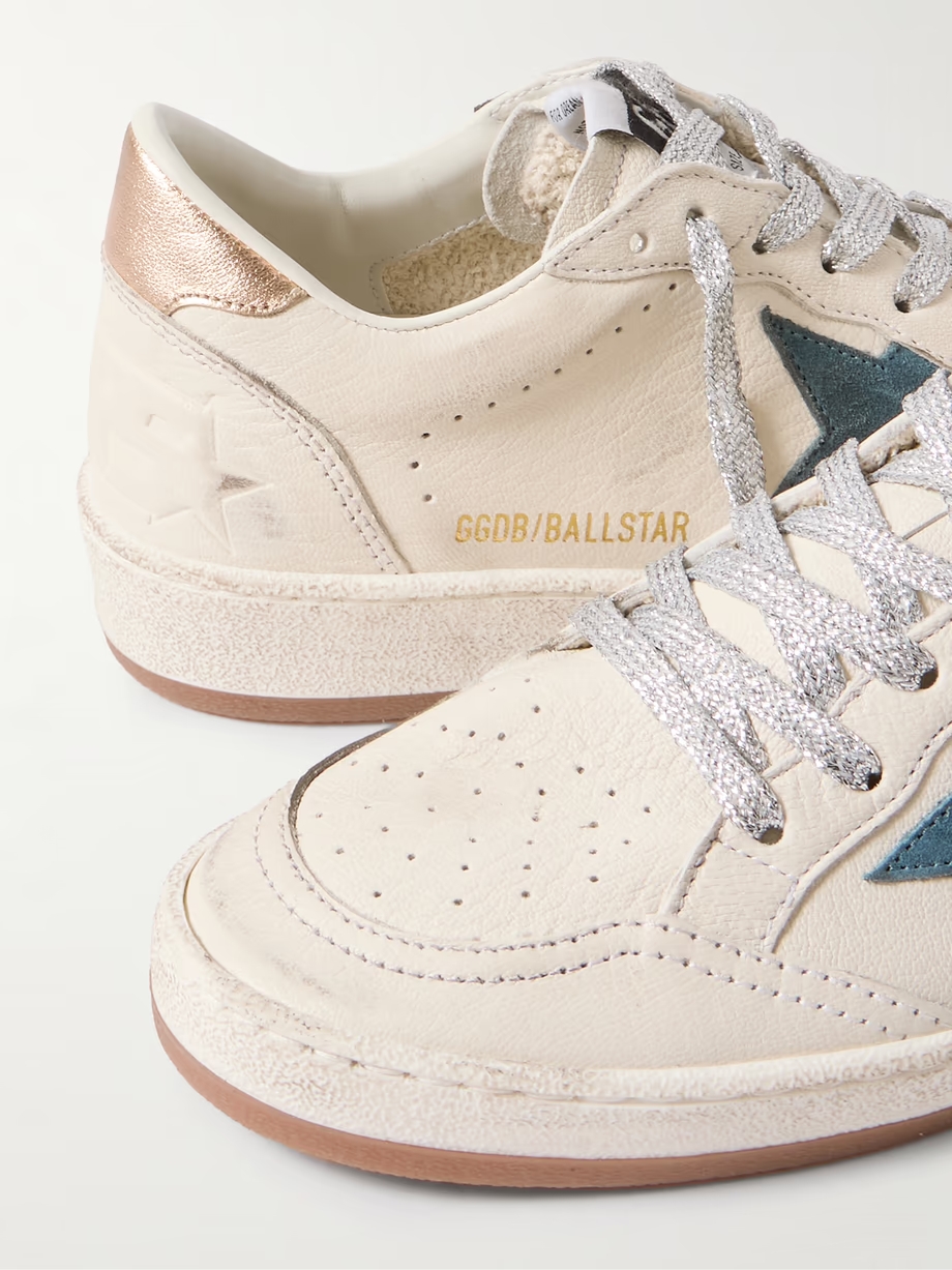 Ball Star distressed suede-trimmed leather sneakers Ball Star distressed suede-trimmed leather sneakers