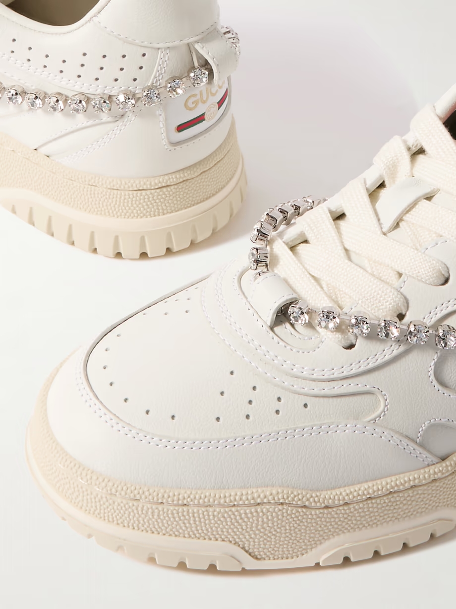 Re-Web grosgrain-trimmed crystal-embellished leather sneakers