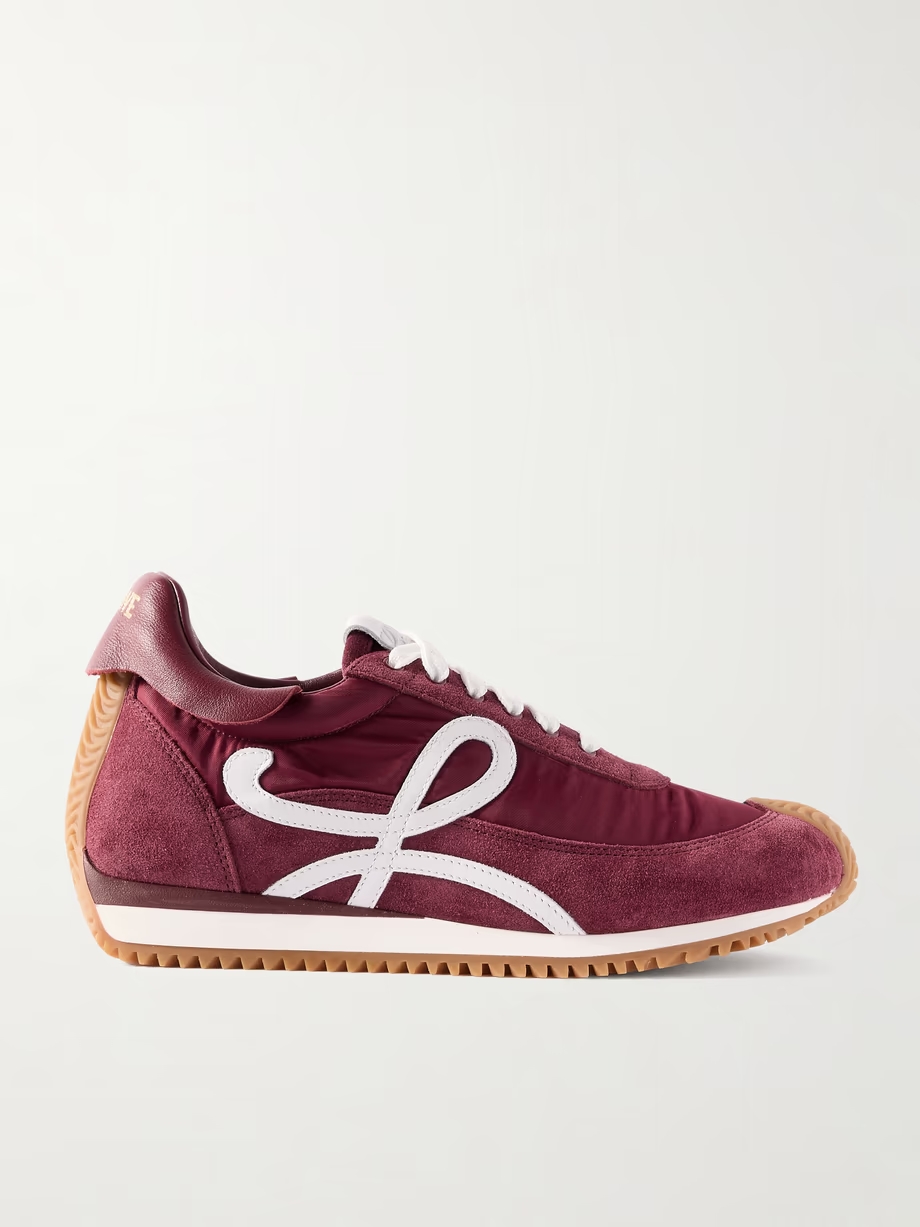 Flow Runner leather-trimmed shell and brushed suede sneakers