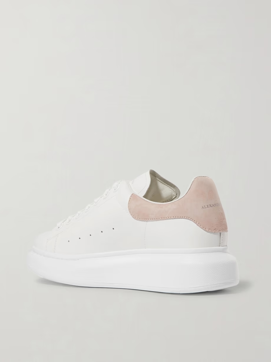 Suede-trimmed leather exaggerated-sole sneakers