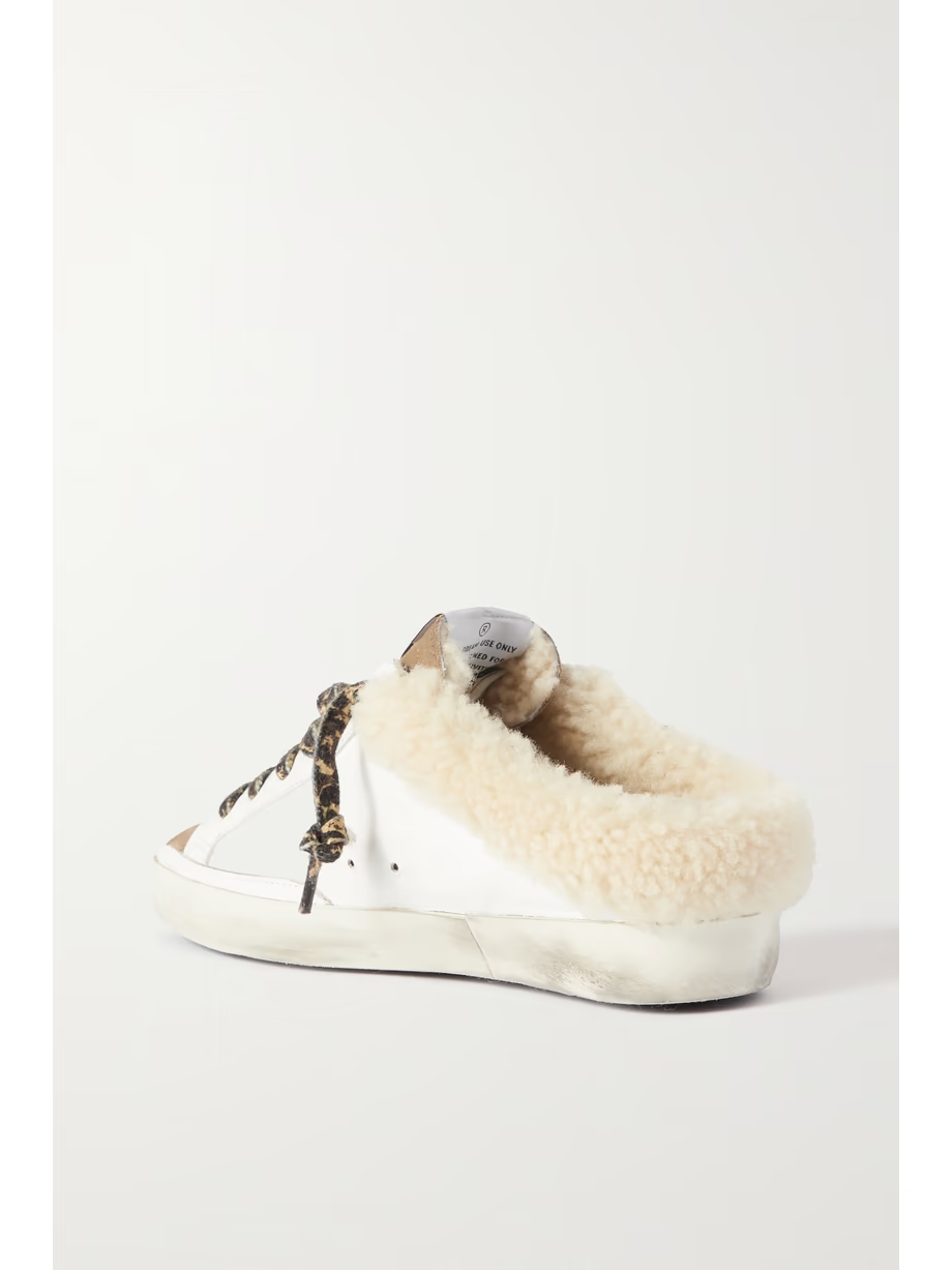 Superstar Sabot shearling-lined distressed leather and suede slip-on sneakers