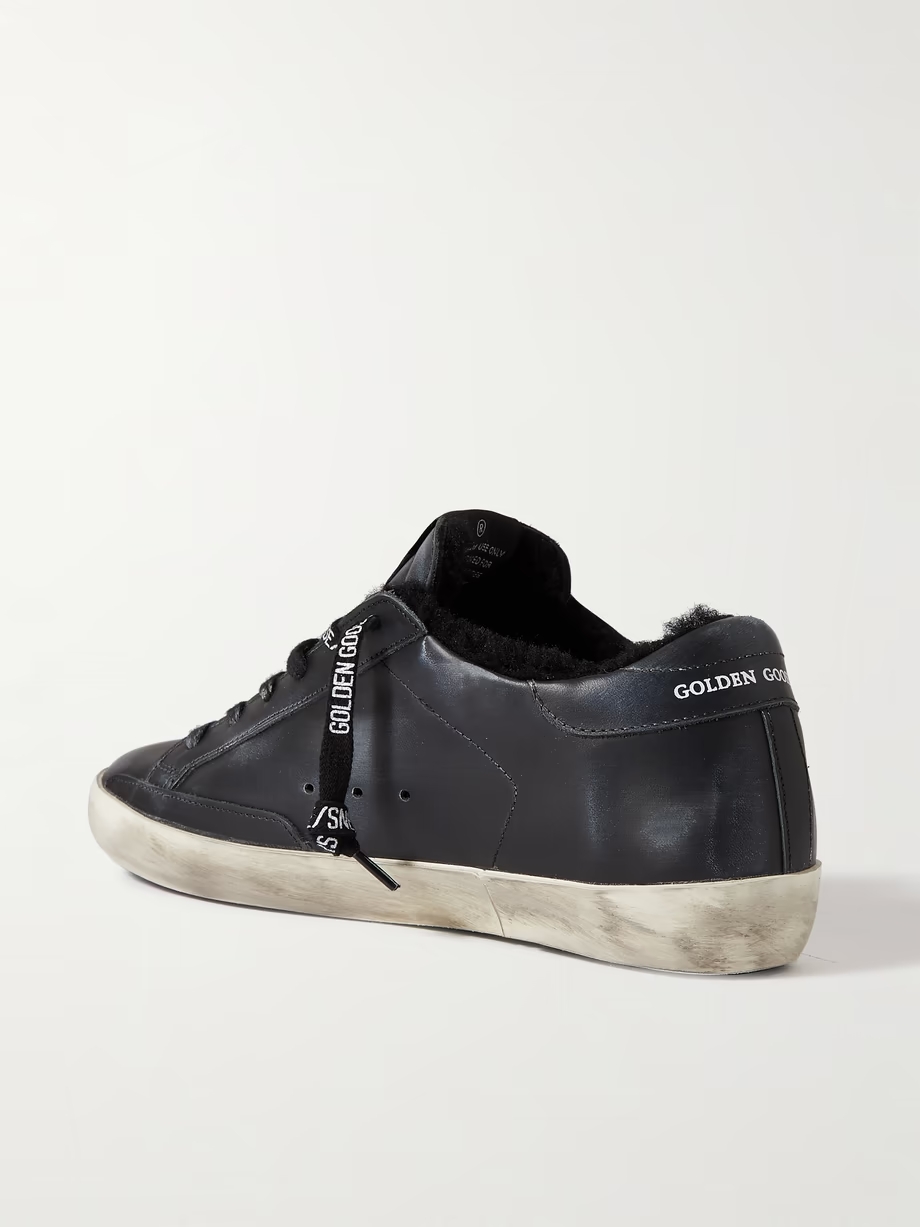 Superstar shearling-lined distressed leather sneakers