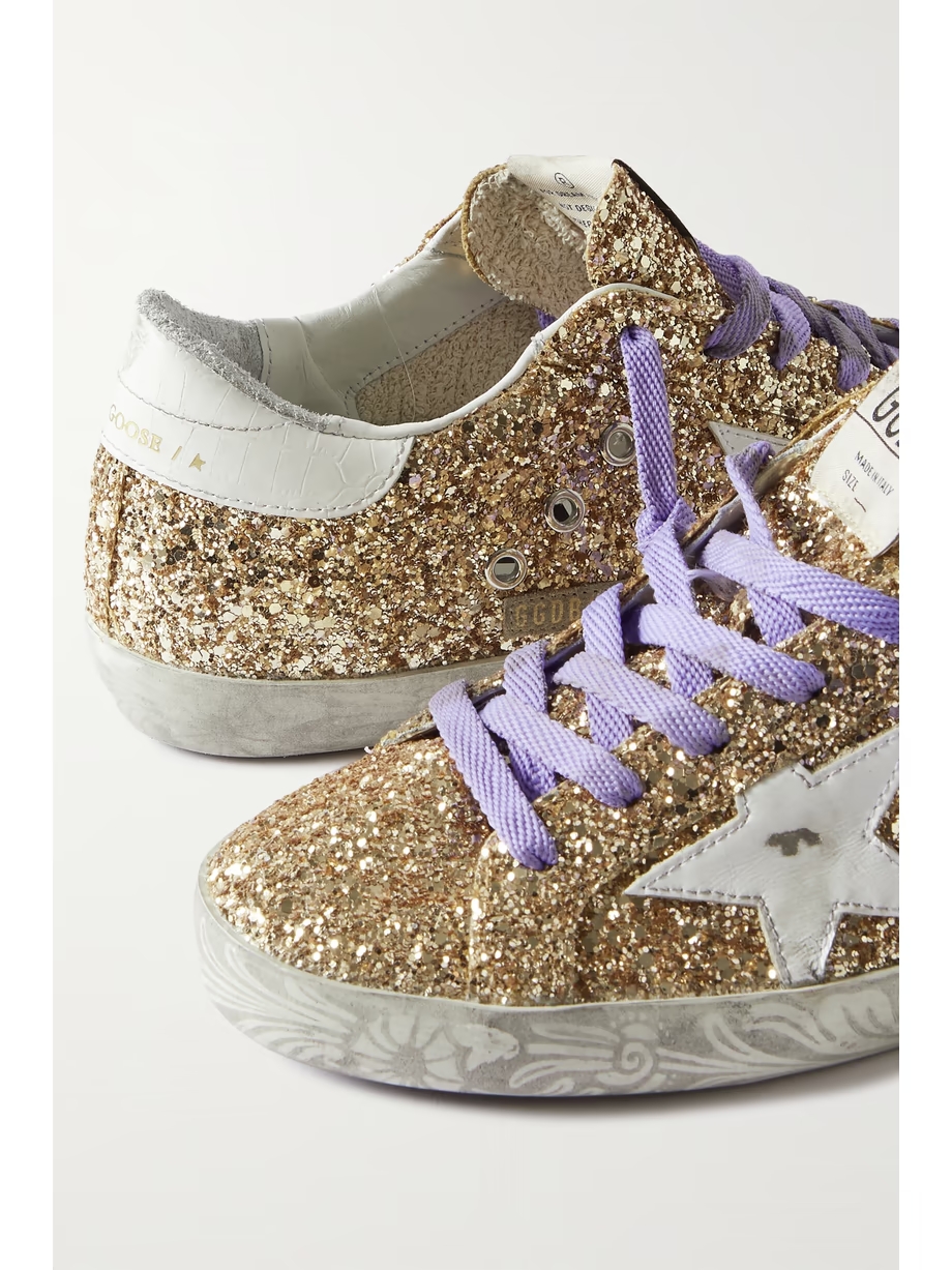 Super-Star distressed glittered leather sneakers