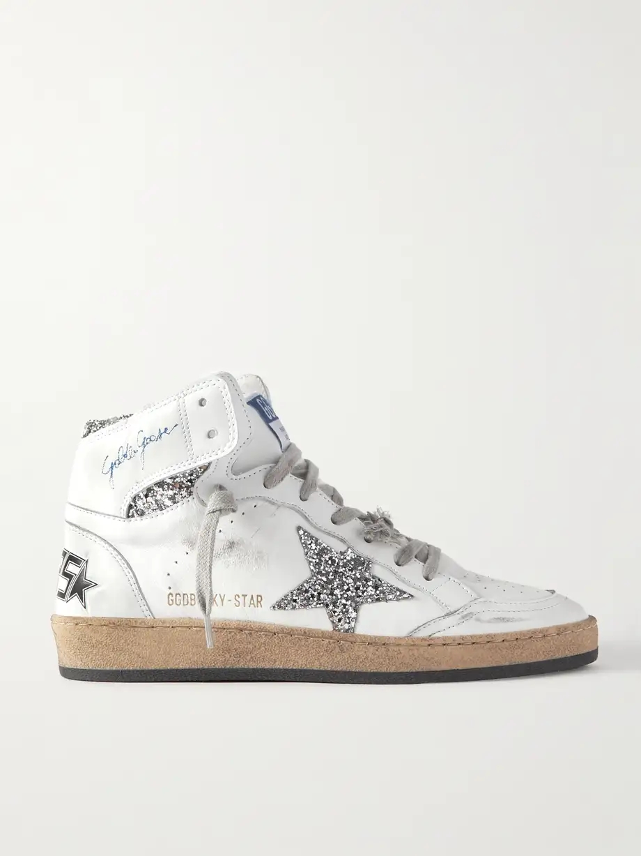 Sky-Star distressed glittered leather high-top sneakers Sky-Star distressed glittered leather high-top sneakers