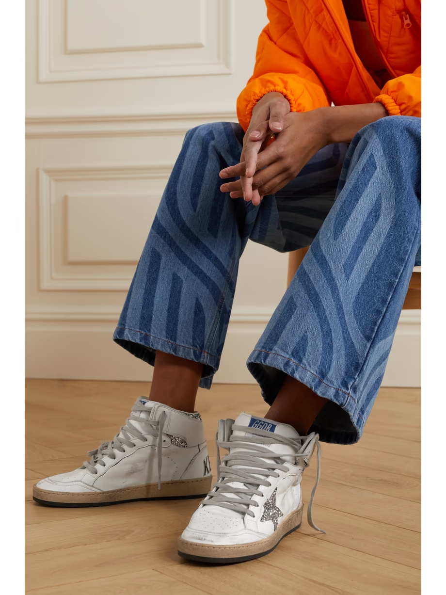 Sky-Star distressed glittered leather high-top sneakers Sky-Star distressed glittered leather high-top sneakers