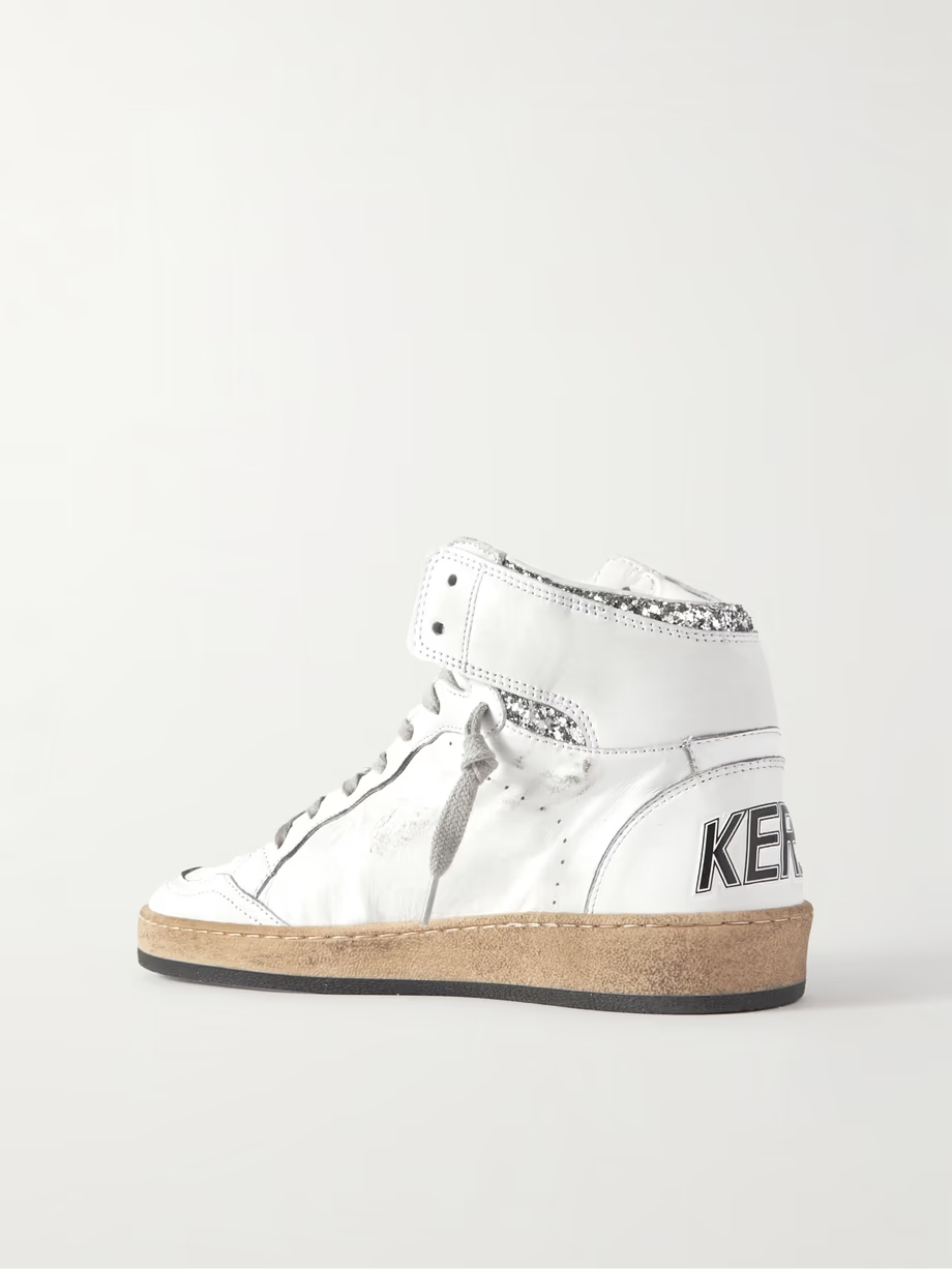 Sky-Star distressed glittered leather high-top sneakers Sky-Star distressed glittered leather high-top sneakers