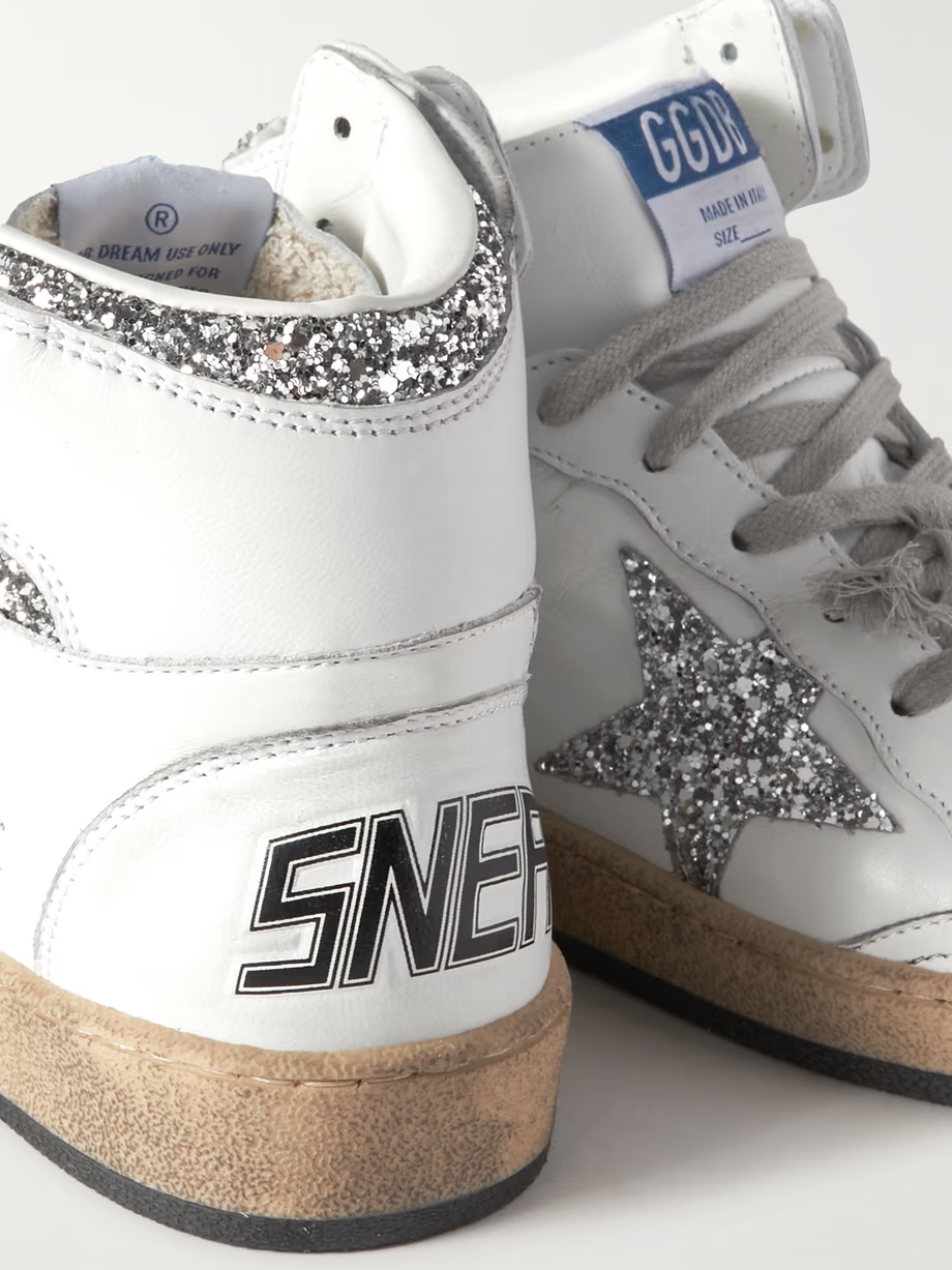 Sky-Star distressed glittered leather high-top sneakers Sky-Star distressed glittered leather high-top sneakers