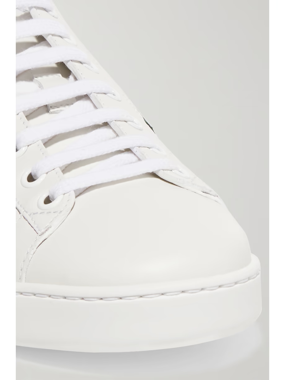 Ace watersnake-trimmed embroidered leather sneakers