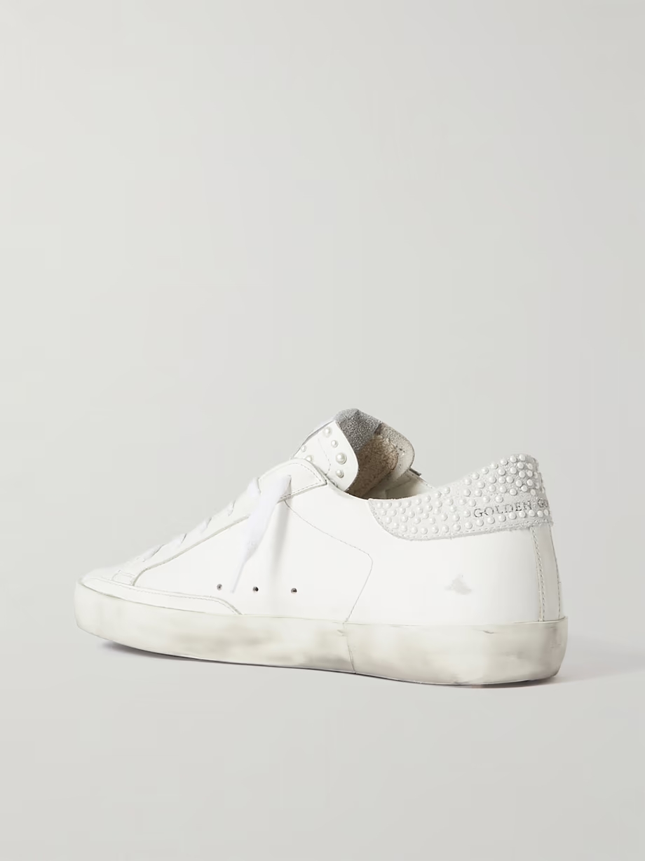 Super-Star embellished distressed glittered leather sneakers Super-Star embellished distressed glittered leather sneakers