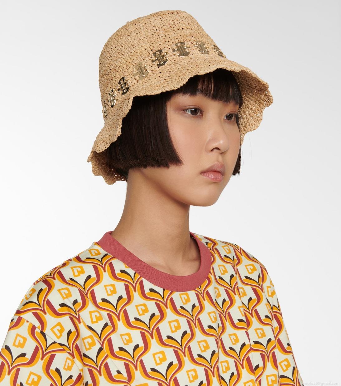 RabanneEmbellished raffia bucket hat