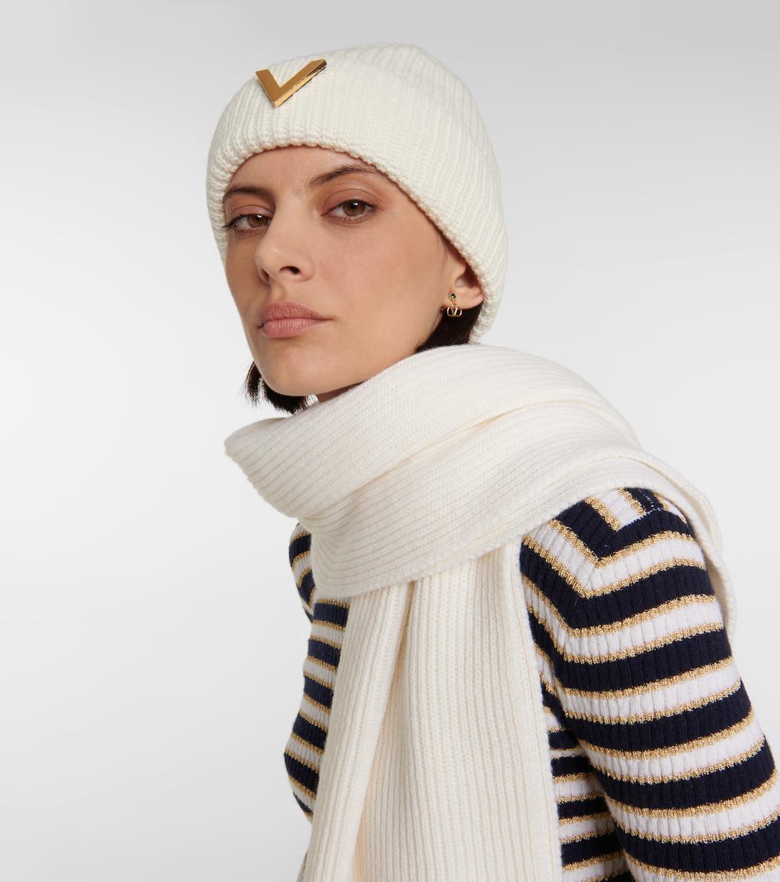 ValentinoRibbed-knit embellished cashmere beanie