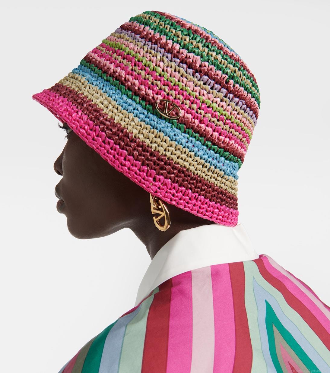 ValentinoVLogo Signature striped crochet bucket hat