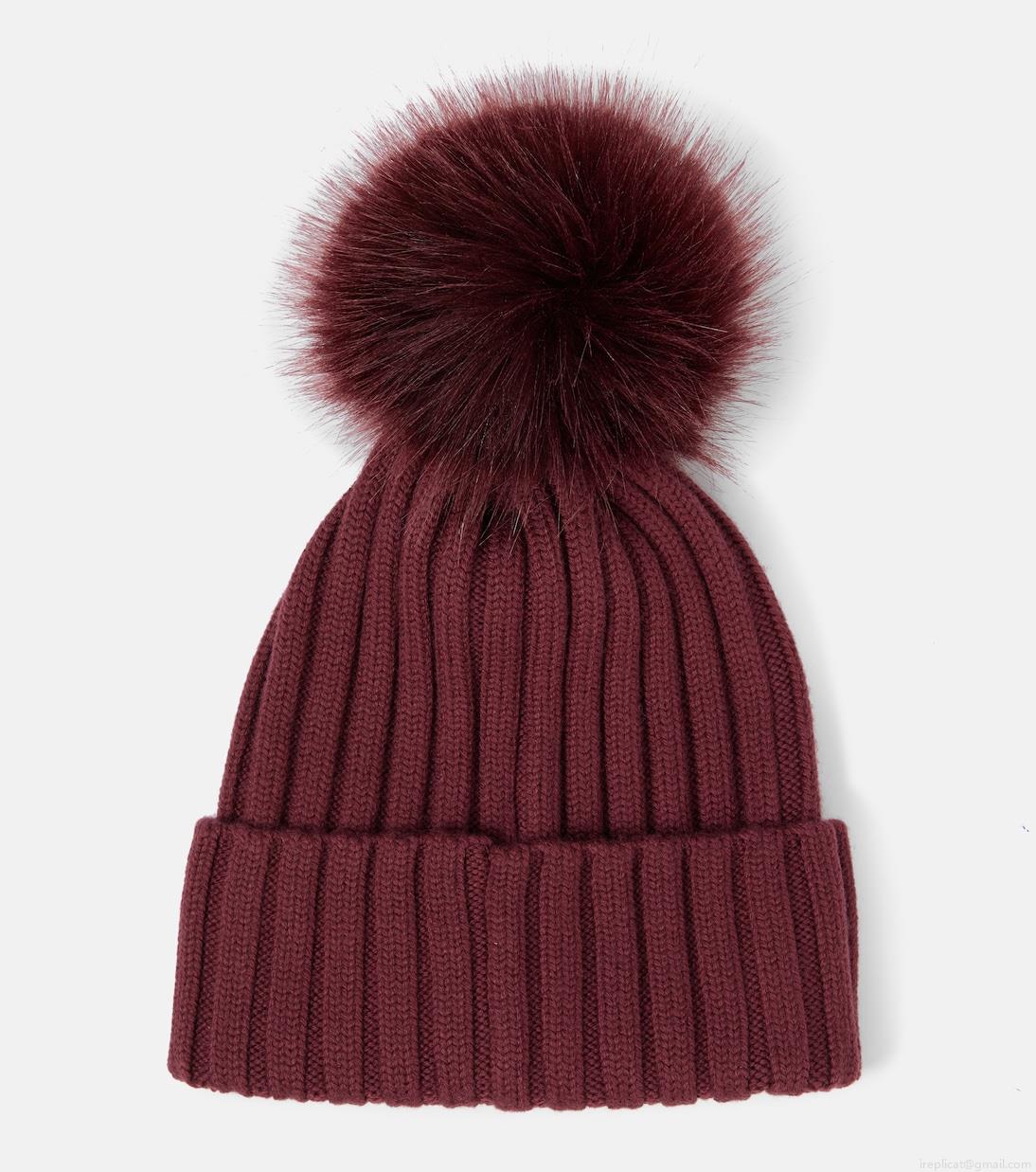 MonclerLogo faux fur-trimmed wool beanie