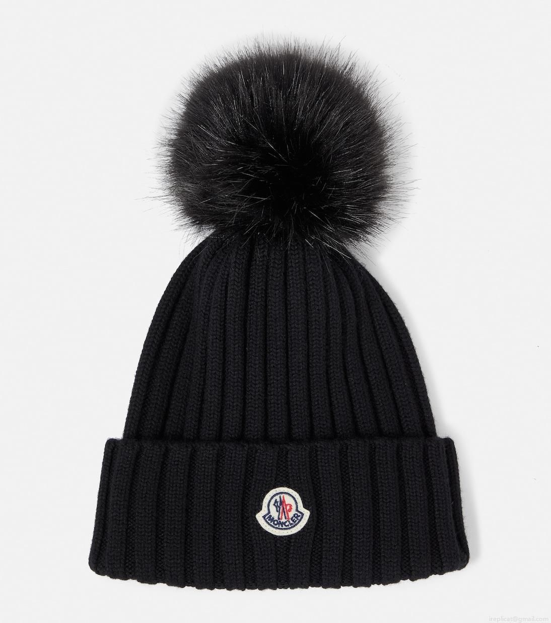 MonclerLogo faux fur-trimmed wool beanie