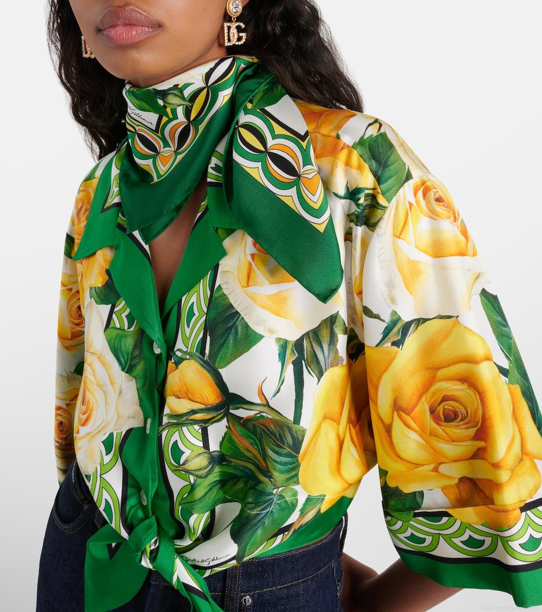 Dolce&GabbanaFloral silk twill scarf