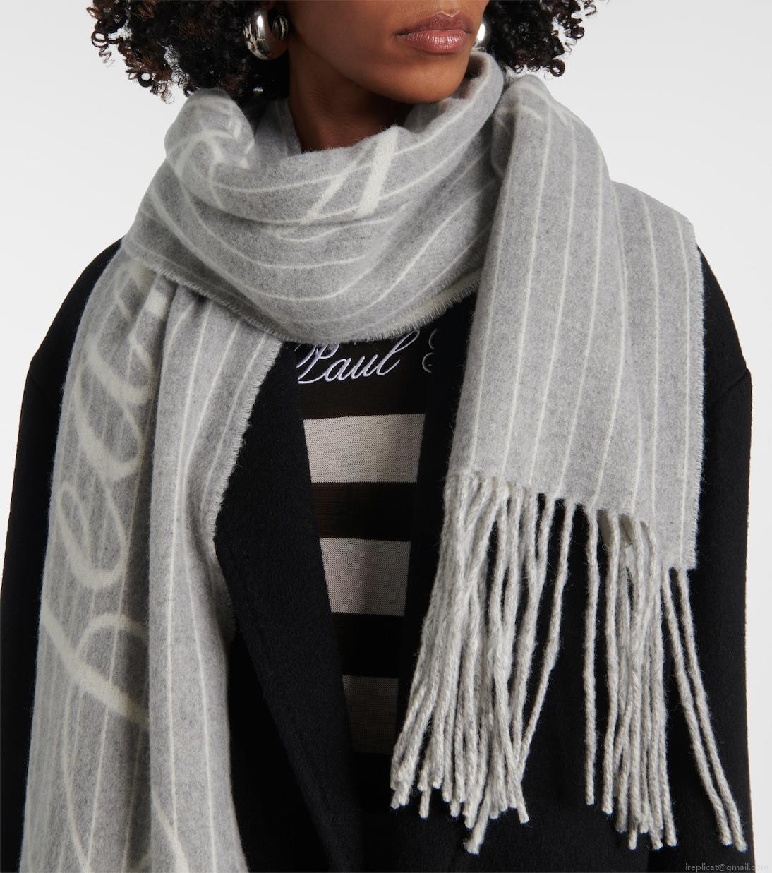 Jean Paul GaultierLogo pinstripe fringed wool scarf