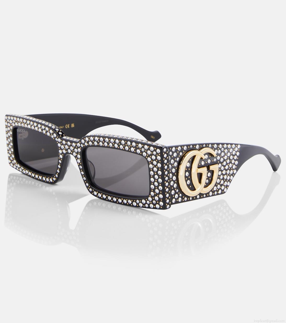 GucciDouble G polka-dot rectangular sunglasses